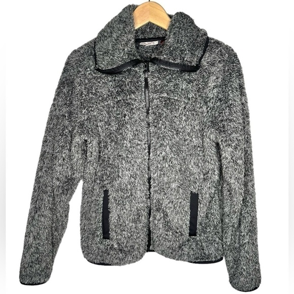 Womens So Heritage Gray And Black faux fur full zip jacket Sz S - Picture 1 of 7
